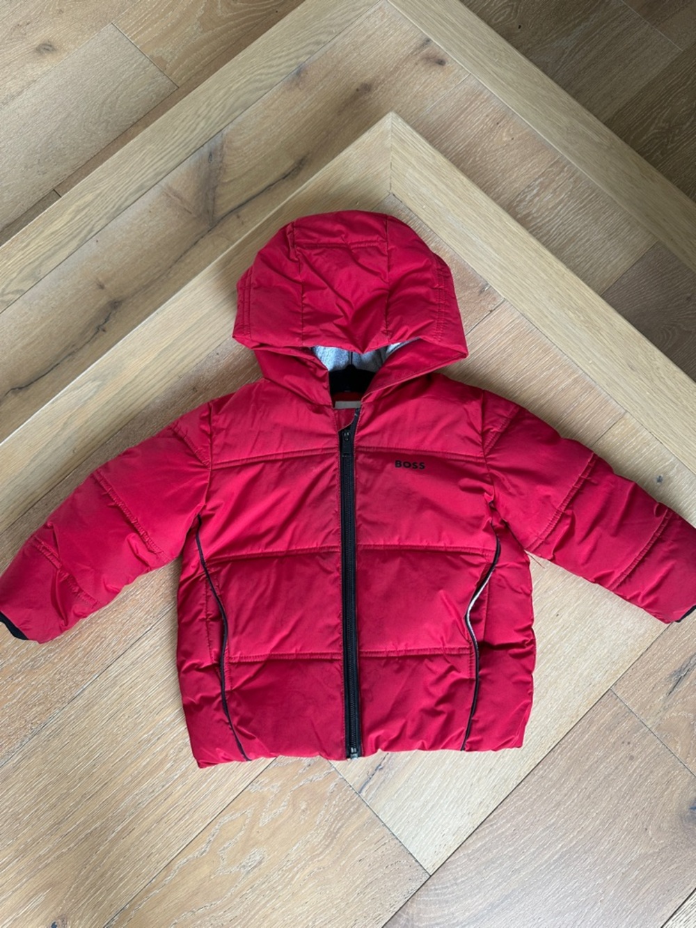 Boss Red Hooded Puffer Jacket kids